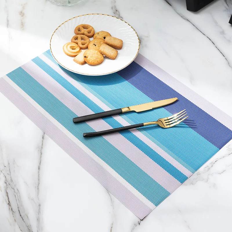 Nordic Multicolor Striped Pvc Placemats Restaurant Hotel Heat Insulation Table Coaster Waterproof Stain-Resistant Tableware Mats