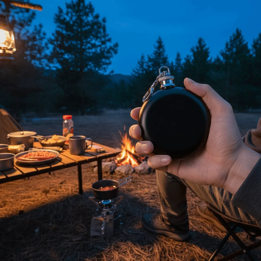 Stainless Steel Stainless Steel Hip Flask Round Shape Camping Trips Whiskey Bottle Screw Cap Mini Liquor Flask Men Women