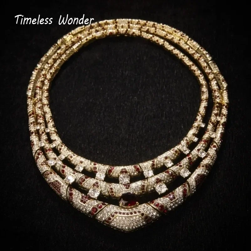 Timeless Wonder Retro Zircon Geo Pave Statement Necklaces for Women Designer Jewelry Goth Runway Luxury Rare Top Classy Set 4526