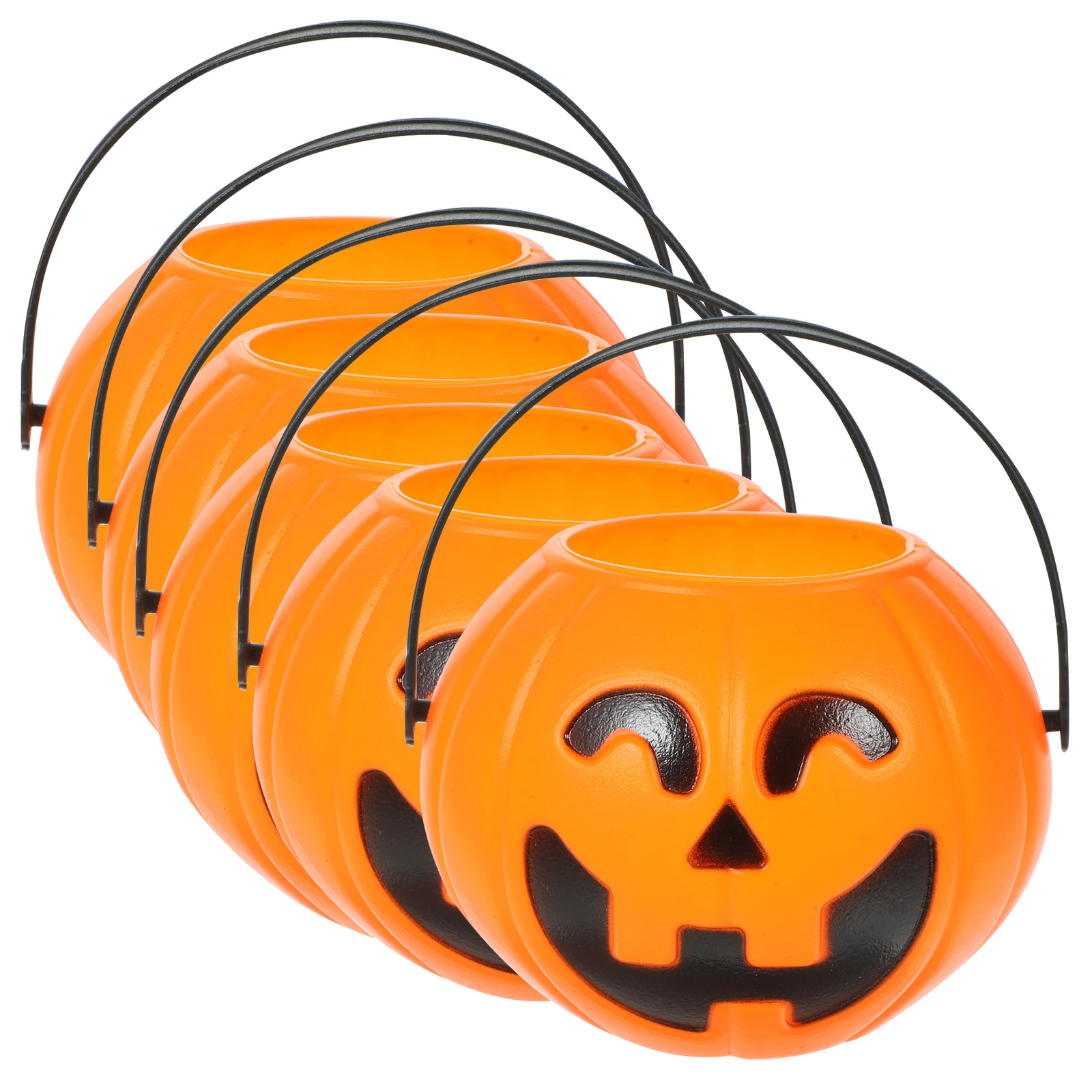 

12 Pcs Plastic Pumpkin Bucket Props Smile Face Cauldron Halloween Decor Container Party Favor Lightweight