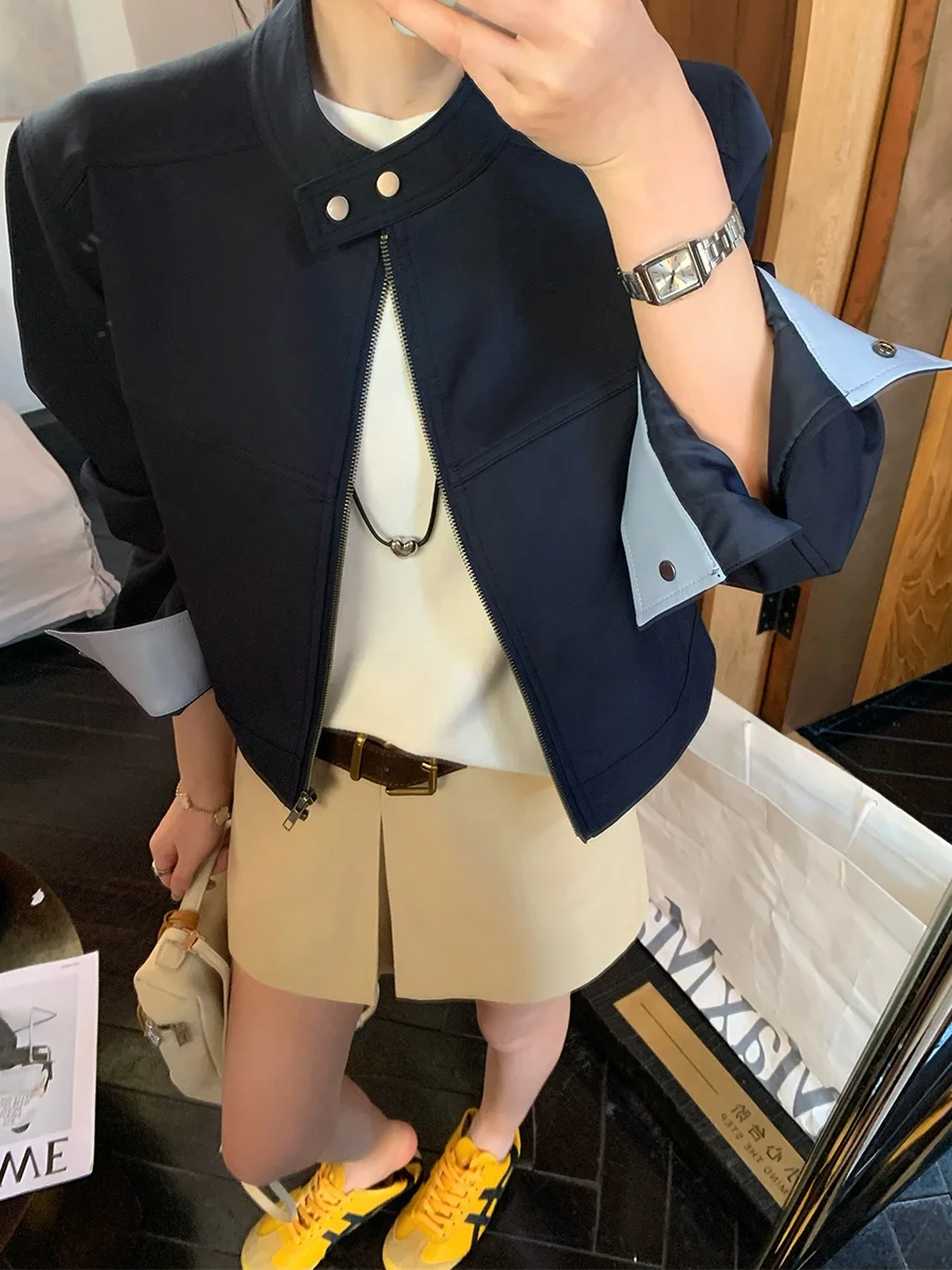 

MUKOK London Variation American Sle Воротник-стойка ort Jaet Мотоциклетный топ Винтаж Полиэфирное волокно Длинная молния Clo...