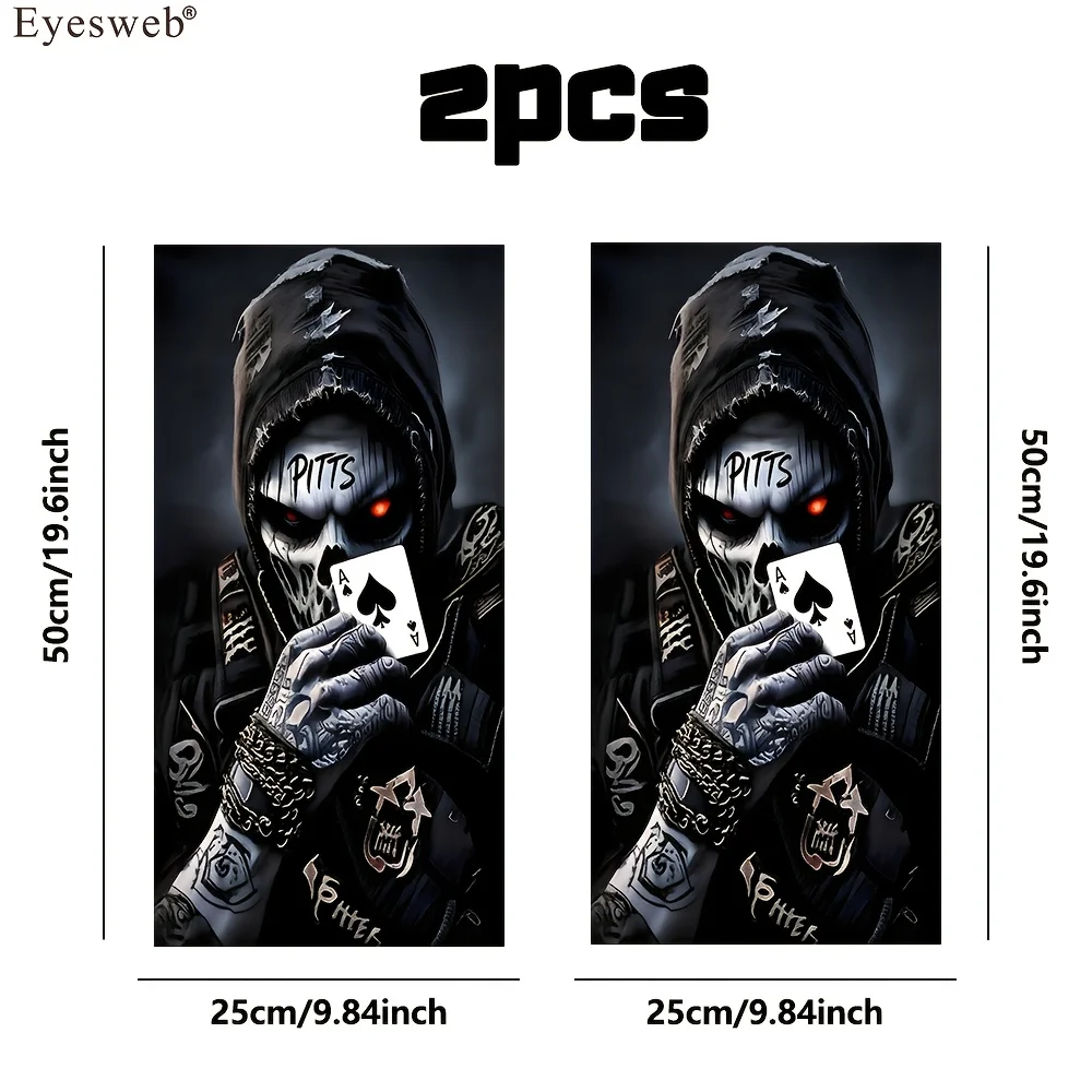 Set of Car Luminous Cartoon Skull Stickers | Tattoo Style Vinyl Stickers - B-Post Door Guard, Self-Adhesive, Waterproof,