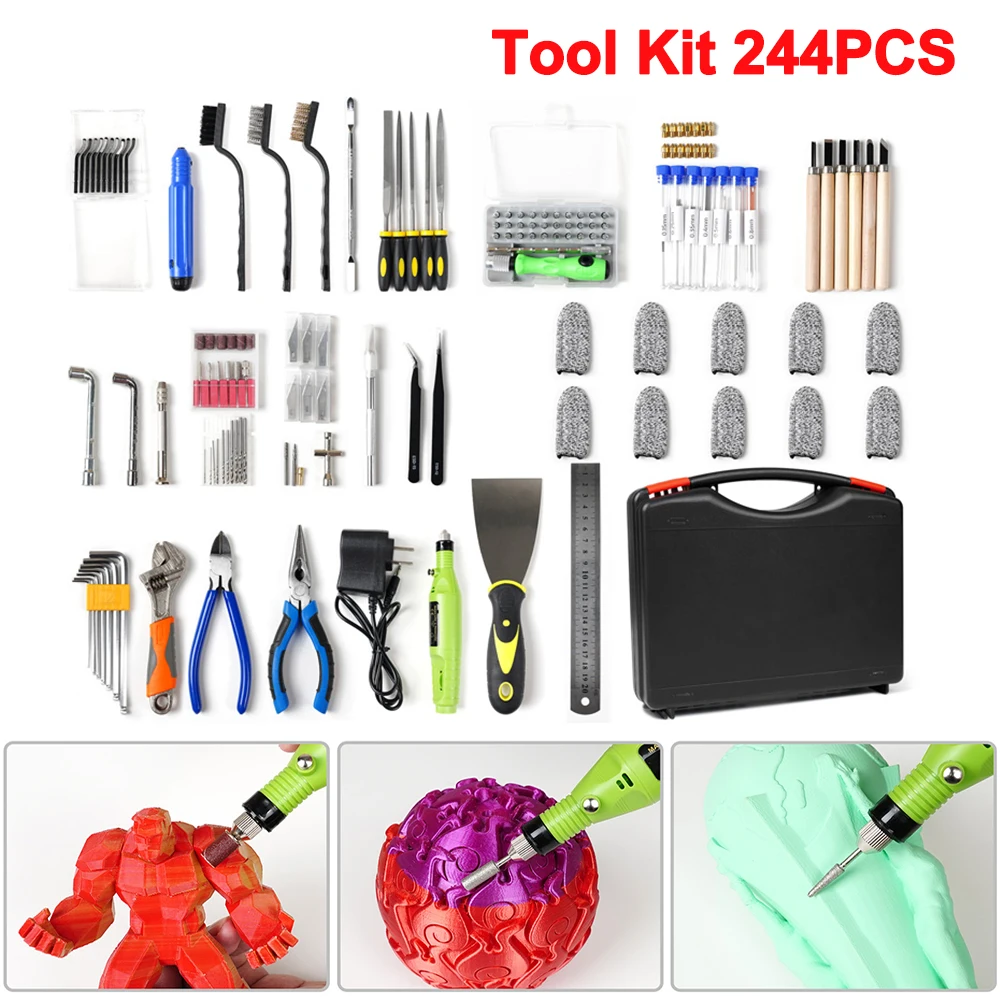 244PCS 3D Print Tool Kit Multifunctional Electric Polisher Debur Knife Cleaning Drill Cut Carving Knife Plier 3D Printer Tool