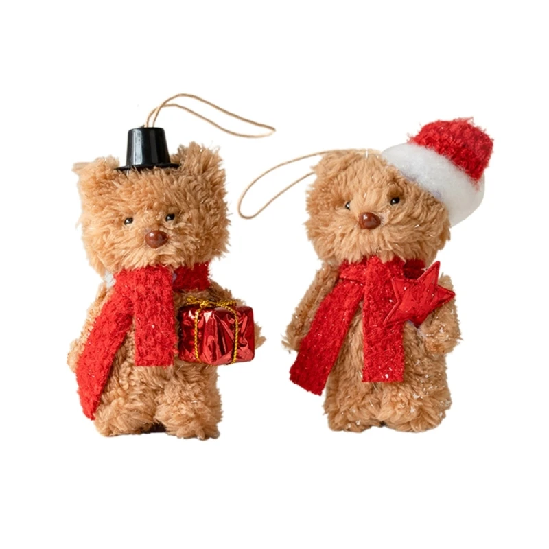 Plush Fabric Bear Pendant Festival Adornment Christmas Tree Hanging Charm Embellishment Stuffed Animal Toy Ornament