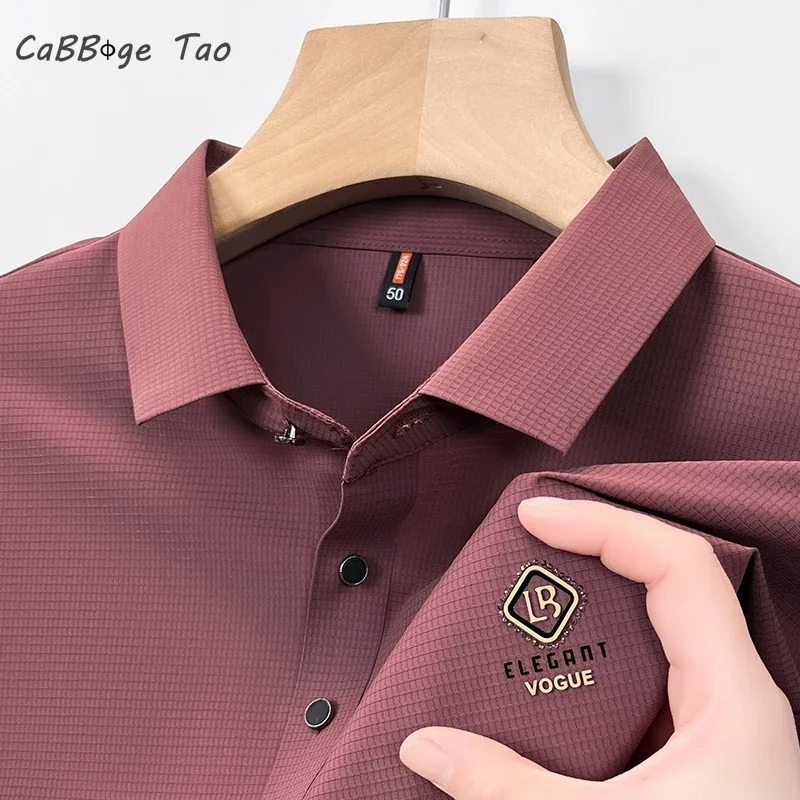 Summer New Men\'s Polo Shirt Solid Color Short Sleeved T-shirt top Casual Slim Fit Suit Comfortable and Cool Breathable Top