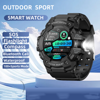 2024 Rugged Sport Smart Watch  Bluetooth Calls Colorful Waterproof Military Smartwatches with Flashlight SOS COMPASS for Phone