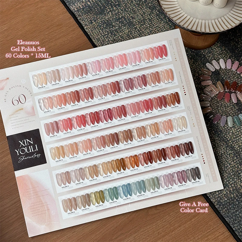 60 Shades Sheer Nude Gel Nail Polish Set, Translucent Jelly Pink Brown Gel, UV LED Soak Off Manicure Set for Nail Art Beginners