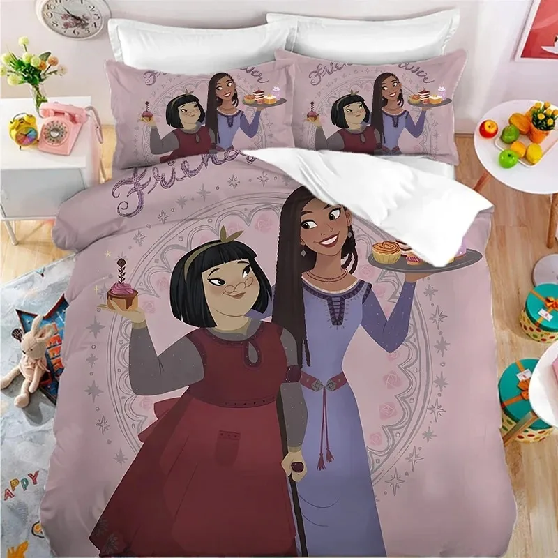 Disney Wish King Size Bedding Sets Anime Figure Asha Cosplay Cute Bed Quilt Covers Pillowcases Bedroom Duvet Cover Sets