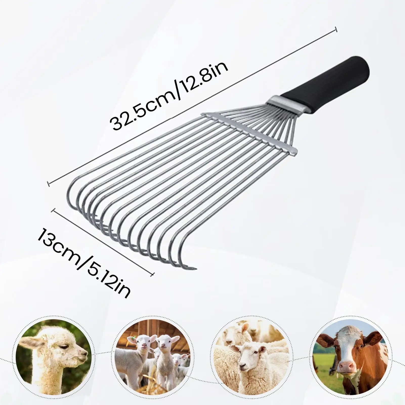 Viehpflege-Rechen, Verschütterungsbürste, Unterwolle, Rechen, ergonomischer Stahl-Kaschmirwolle-Dematting-Kamm für Schafe, Kuh, Ziege, Tiere