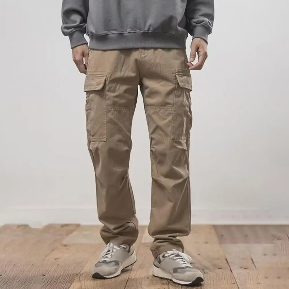 

Men Trousers Vintage Style Men's Cargo Pants with Multiple Pockets for Outdoor Travel Loose Fit Straight Leg Streetwear Trousers