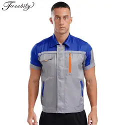 Mens Workshop Shirt Short Sleeve Industrial Uniform T-shirts High Visibility Reflective Stripes Auto Mechanic Technician Uniform