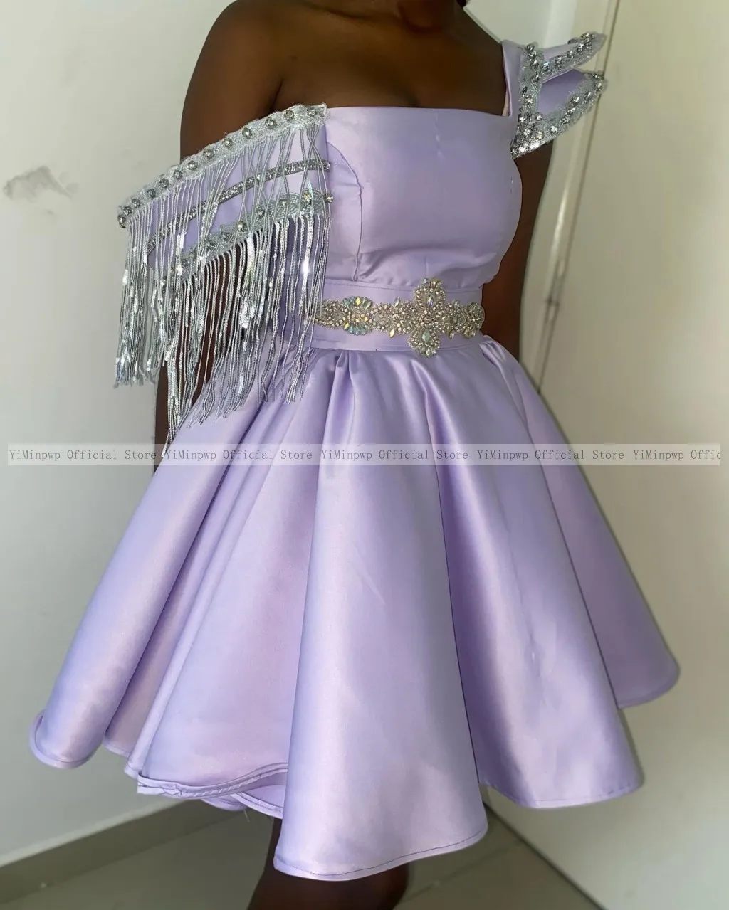 Lavender Short Prom Dresses for Black Girls One Shoulder A Line Mini Tassel Beaded Birthday Party Homecoming Dress Customized