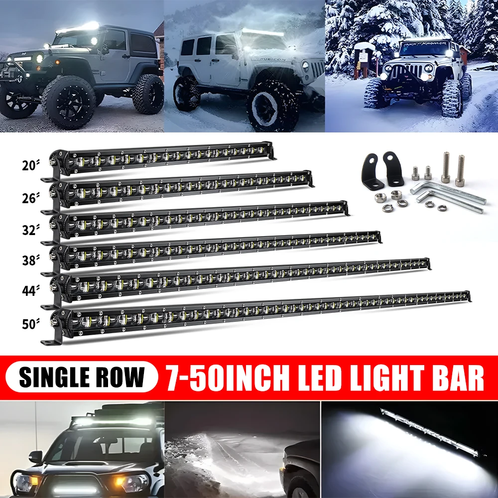 UNISHINE Singola Fila 20-50 pollici 6D HA CONDOTTO LA Barra Luminosa 6000K HA CONDOTTO LA Barra Luminosa di Guida Spot Luce Impermeabile per Auto Barca ATV Camion 12-24V