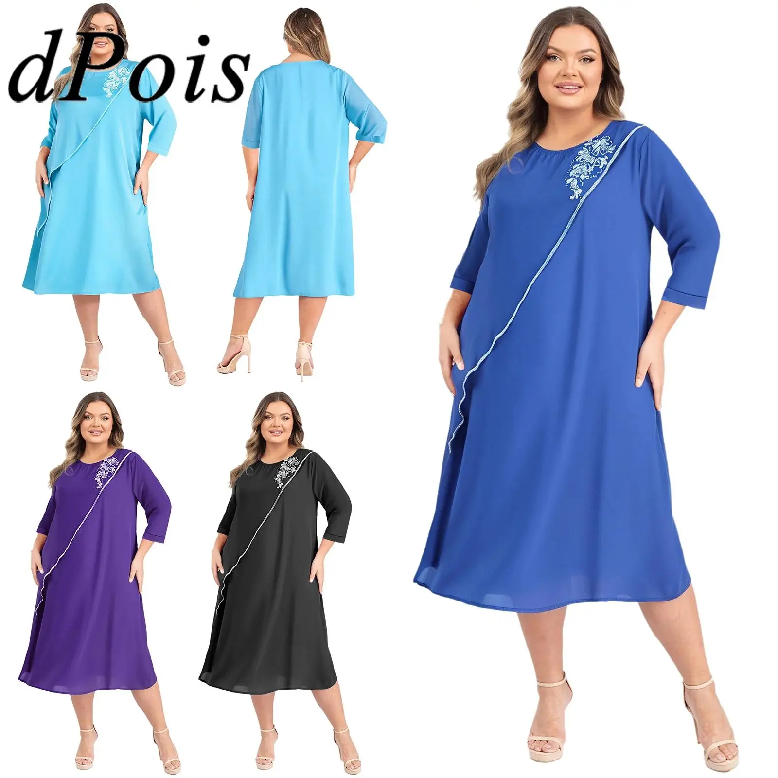 

Women Formal Party Gown Banquet Elegant Mother Dress Long Sleeve A-line Calf Length Party Dresses for Wedding Pageant Vestidos