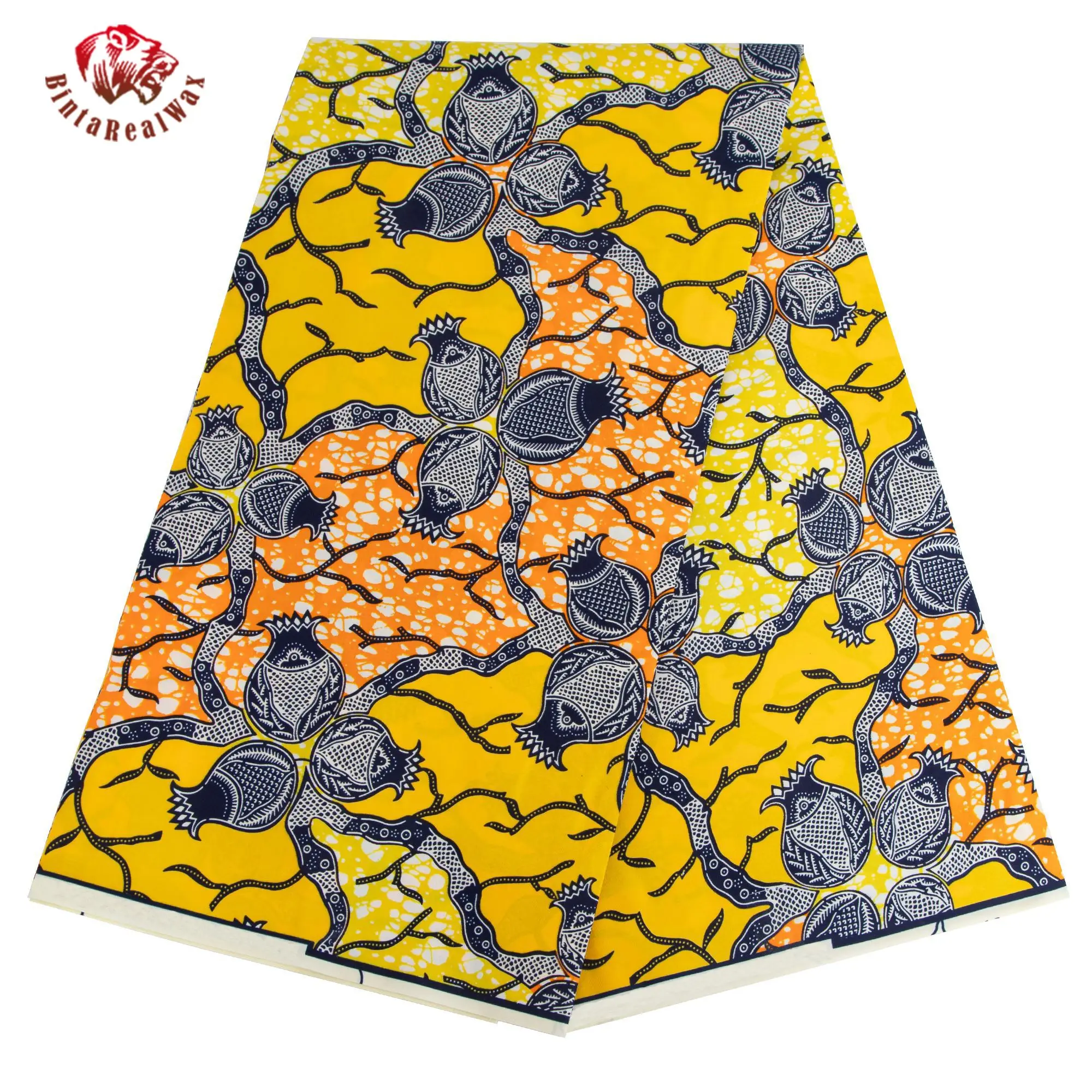 

African Wax Fabric Yellow Base Rooster & Branch Print Cotton Cloth Traditional Ethnic Style for Clothing Home Decor FP6696
