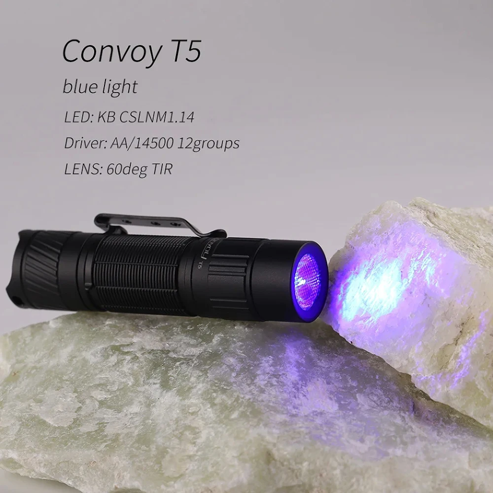 

Фонарик Convoy T5 с KB CSLNM1.14 Blue Light AA 14500 Фонарик с линзой TIR Прожектор Мини-вспышка Lanterna 12 групп