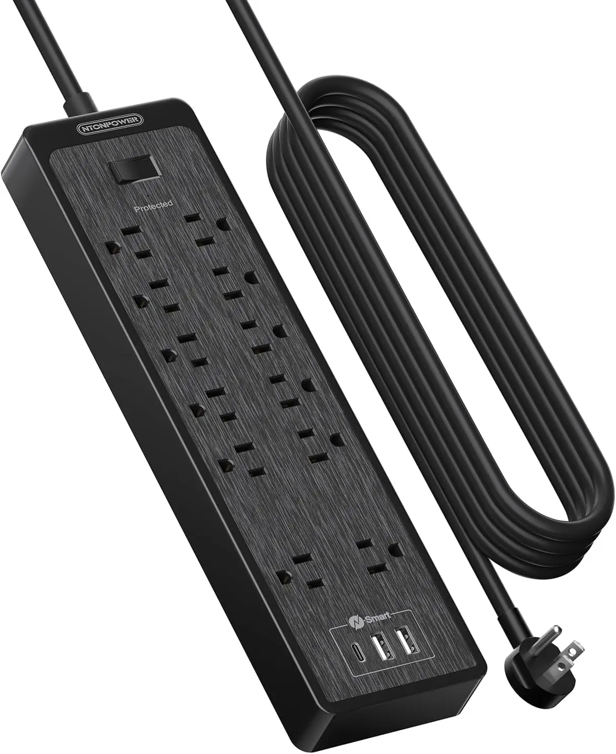 

15 ft Flat Plug Surge Protector Power Strip with 12 Outlets & 3 USB Ports, 2100 Joules, Wall Mountable for Home Office Dorm