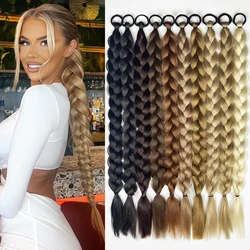 Synthetische Gevlochten Paardenstaart Extensions Blonde Haarstuk Lange Paardenstaart Met Haar Stropdas Rubberen Band Haar Blond Voor Vrouwen