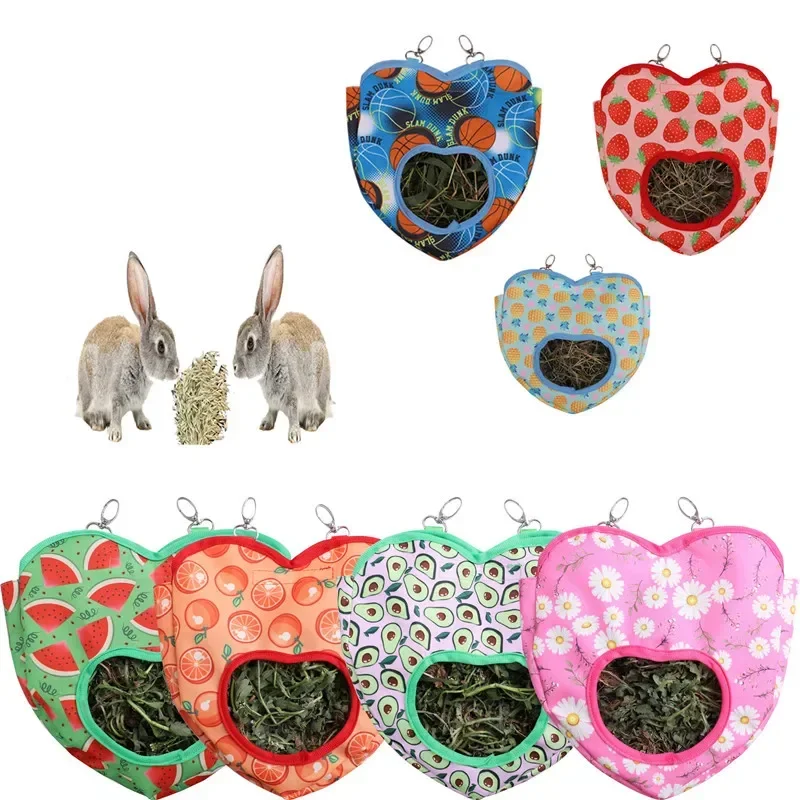 Heart-Shape Hay Bag Hanging Pouch Small Animals Feeder Holder Classic Rabbit Feeding Bag Guinea Pig Chinchilla Hanging Hay Bag