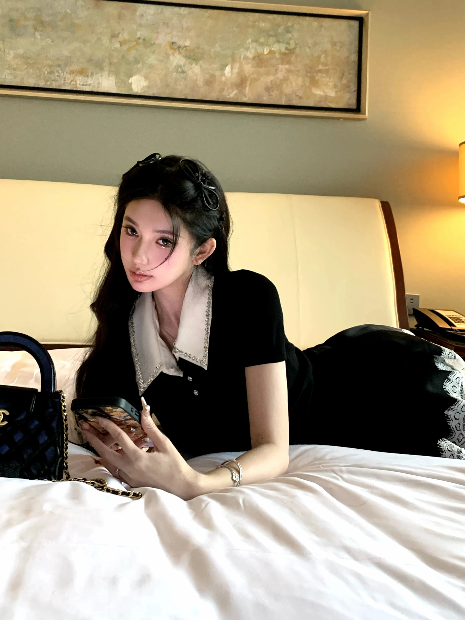 

Barb Chill Miu Series Women's Slim Fit ort Knit Top Long Sve Princ Sle Inner Wear Summer Pure Color T-irt