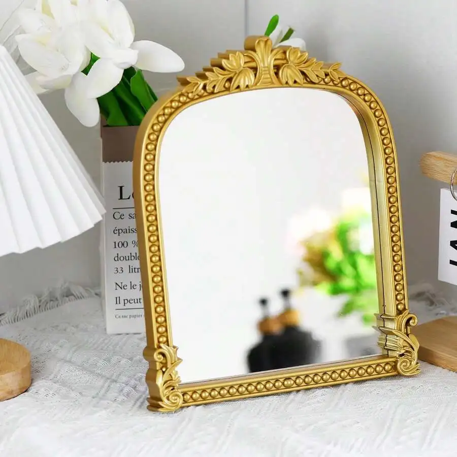 

Plastic Arched Standing Makeup Mirror For Bathroom Bedroom Living Room Decorative Tabletop Mirror