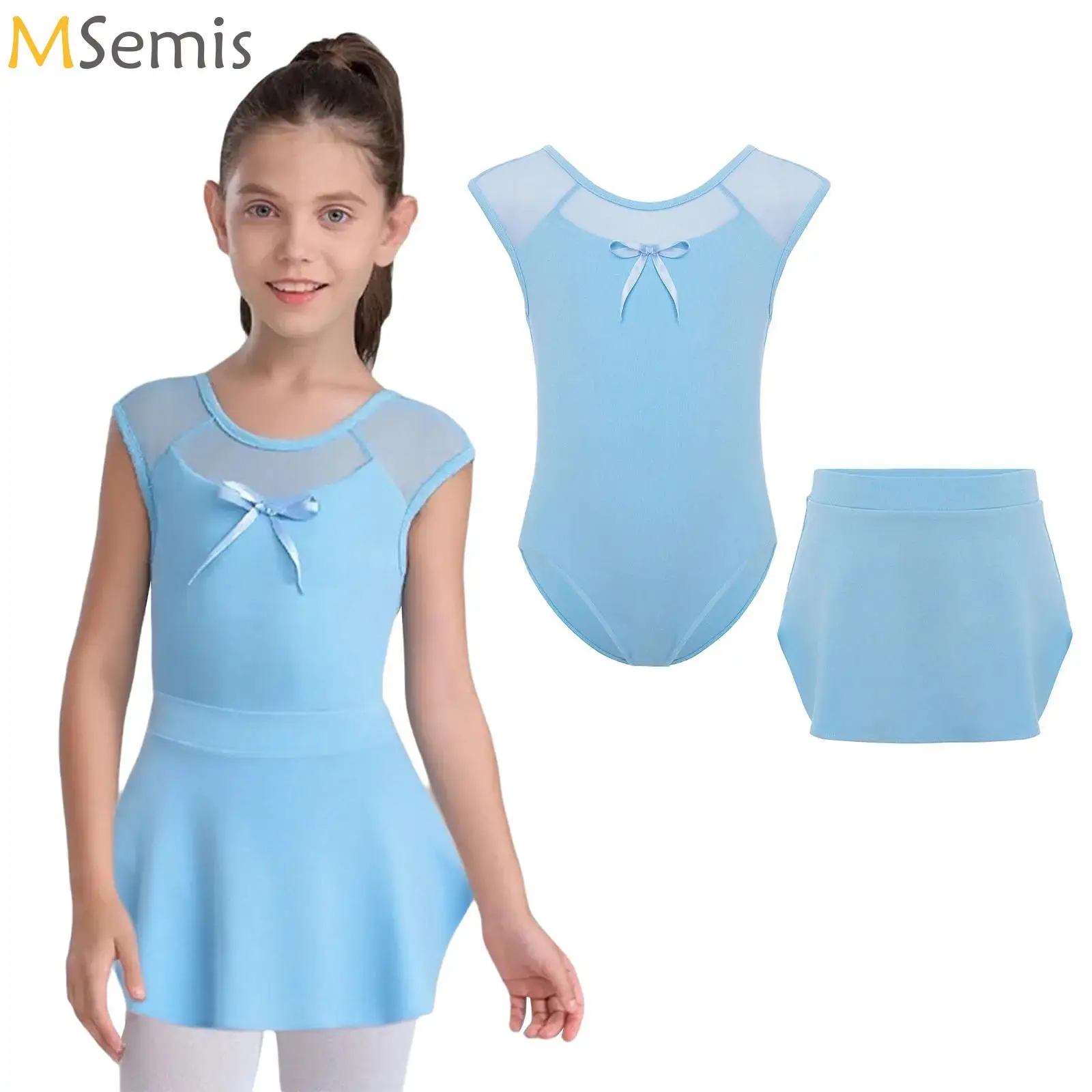 

Girls Sleeveless Knot Cutout Back Ballet Leotards with Removable Skirt Kids Dance Dress Ballerina Outfits Competition Dancewear