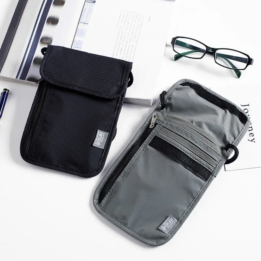 

Anti-Theft RFID Passport Bag Neck Hanging Multi-Pockets Neck Wallet Storage Organizer Rfid-Blocking Document Credit Case