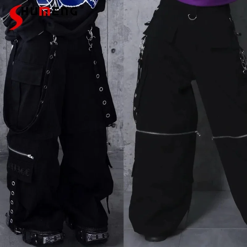 

Harajuku Dark Subculture Mine Black Cargo Pants Autumn New Women's Loose Slim Gothic Wide-Leg Pants Girls Sweet Cool Trousers