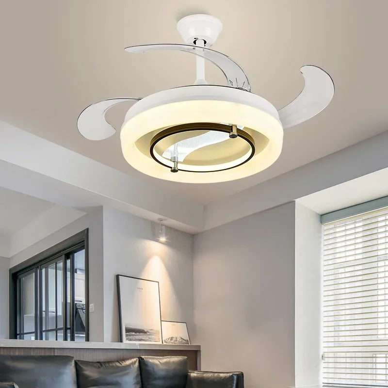 

Modern ceiling fan lights 42inch Bladeless remote ceiling fan chandelier Luz De Ventilador retractable blades fan ceiling light