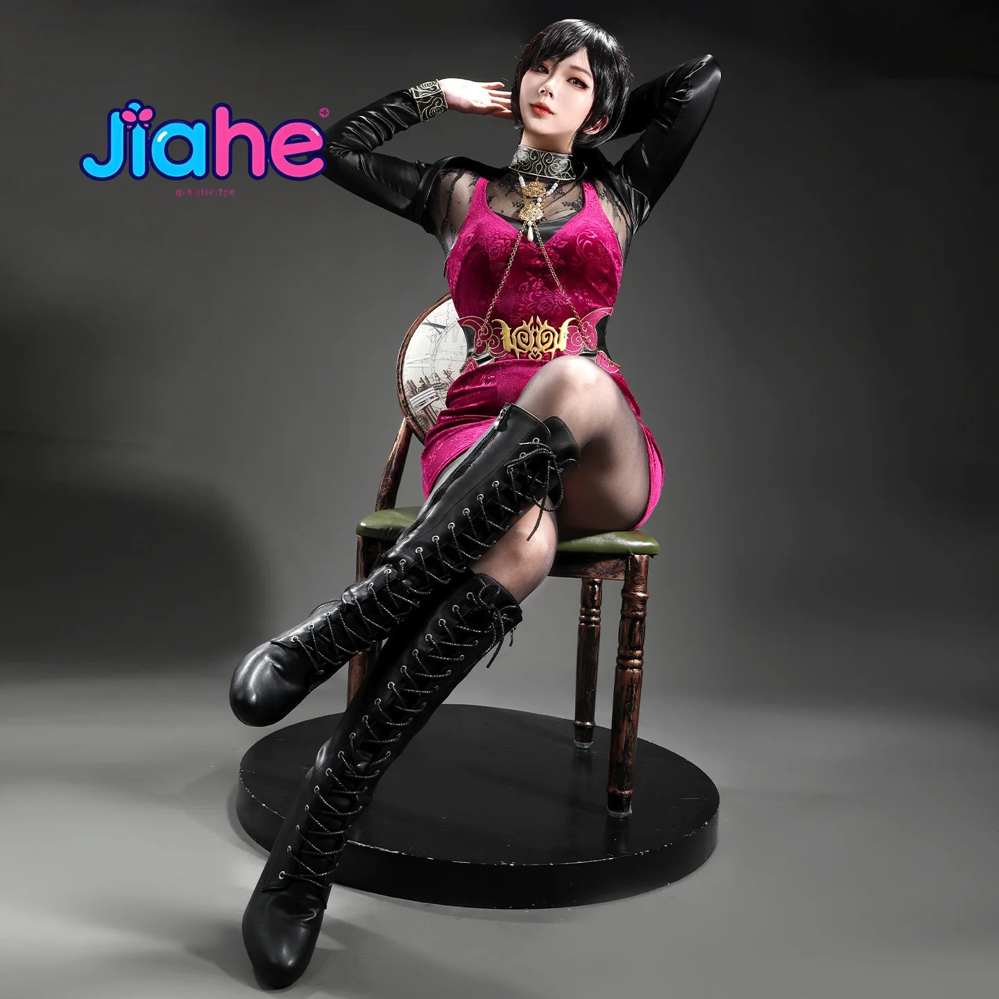 Disfraz de Ada Wong para el 30 aniversario del juego Resident Evil Biohazard, disfraz de Halloween para mujer y hombre, vestido sexy de terciopelo dorado, zapatos, traje