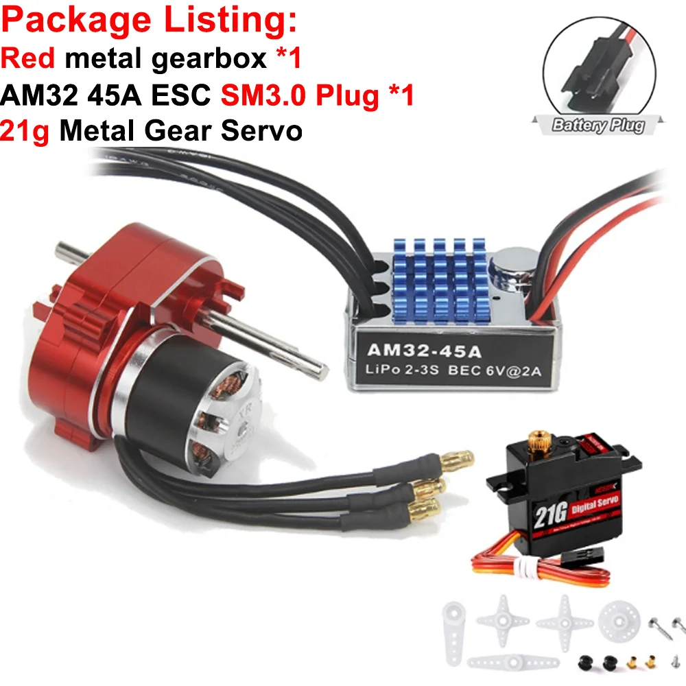 Volledig Metalen Versnellingsbak 2322 2600KV Borstelloze Motor AM32 45A ESC 21g Servo/2CH Ontvanger voor RC Auto Crawler MN82 MN78 MN168 MN99 MN98