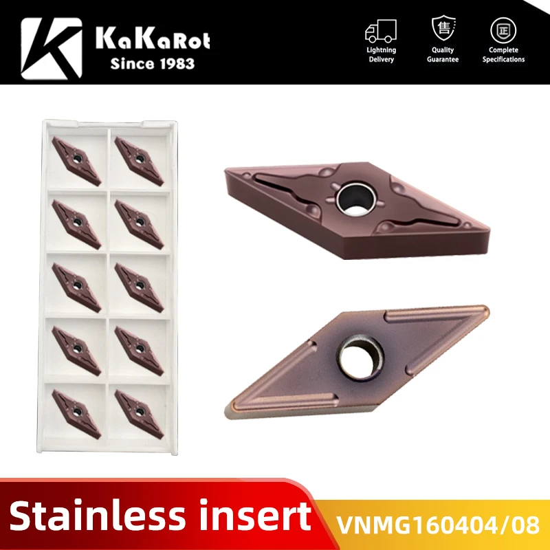 Kakarot Carbide Insert VNMG160404 MA VP15TF VNMG 160408 MU Turning Tools For Stainless Steel CNC Lathe Cutter 10pcs Blade Plate