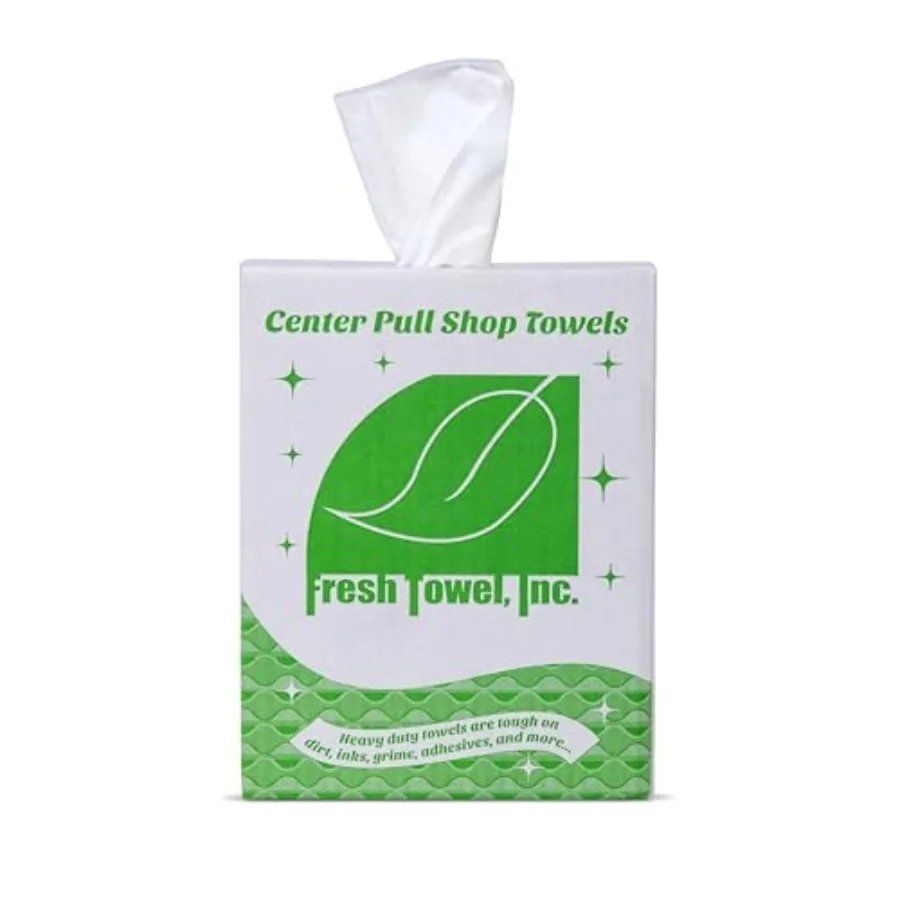 

Fresh Towel Ultra Strong Center Pull Shop Towels - 1 Box of 300 Disposable Cleaning Towels - White 9 x 12 inches - FT500