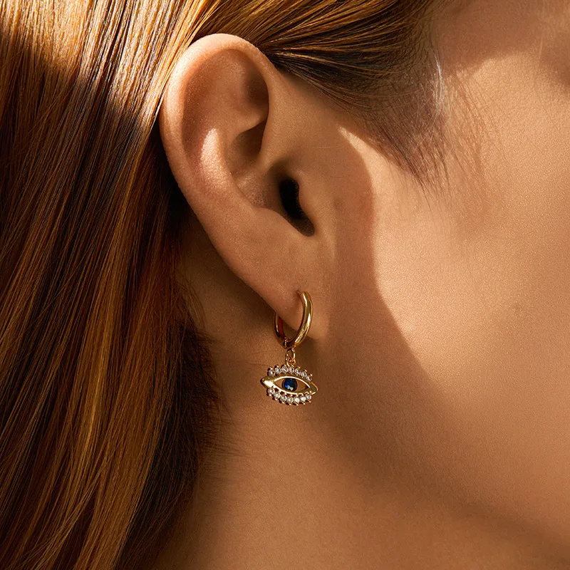 

18K Gold-plated Minimalist Zircon Eyes Pendant Piercing Hoop Earrings for Women Elegant and Stylish Fashion Jewelry