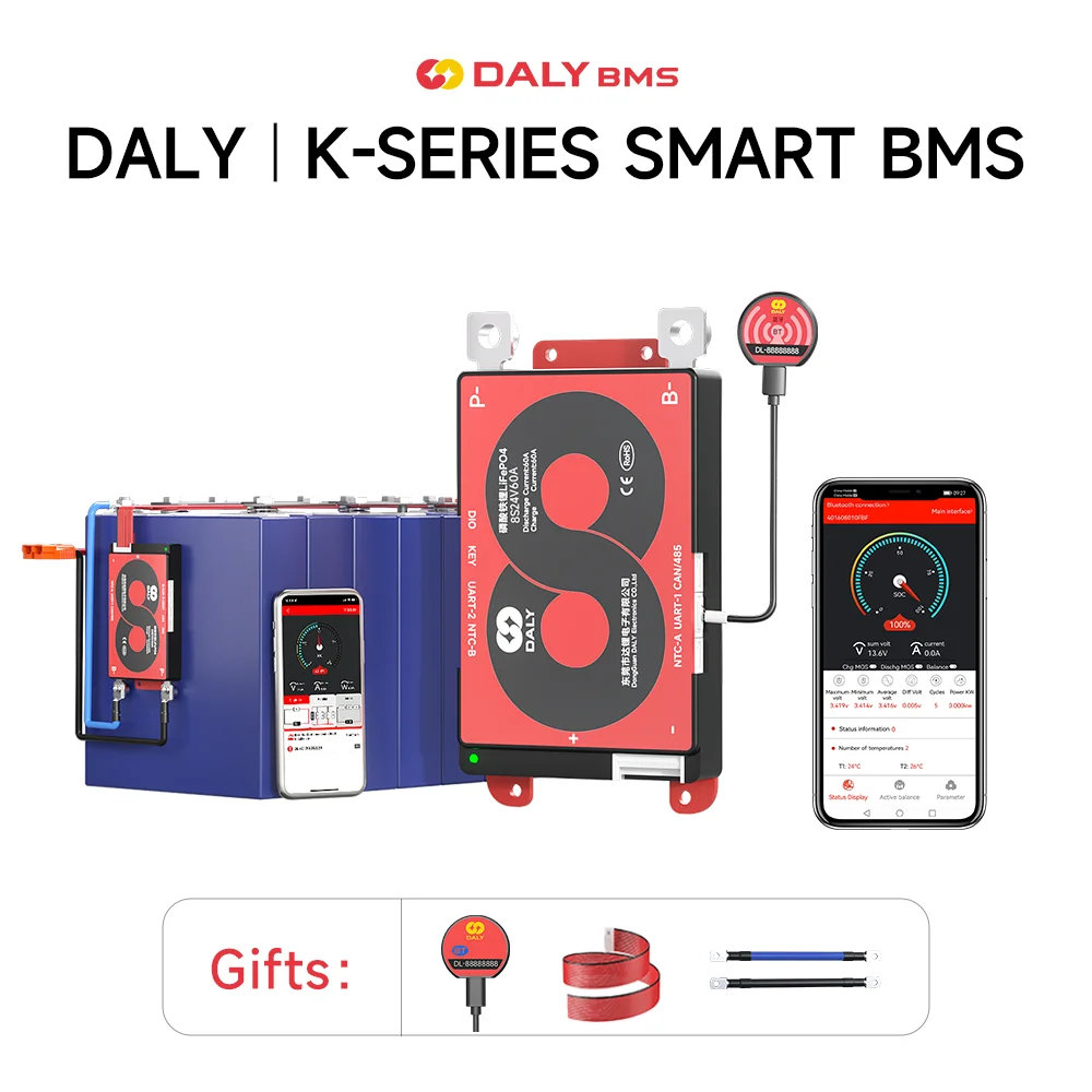 Daly Smart Lifepo4 BMS Board 4S 12V 8S 24V16S 48V 3.2V 100A 60A BMS for 18650 BATTERY PACK BT UART RS485 CANBUS Communication Daly Smart Lifepo4 BMS Board 4S 12V 8S 24V16S 48V 3.2V 100A 60A BMS for 18650 BATTERY PACK BT UART RS485 CANBUS Communication