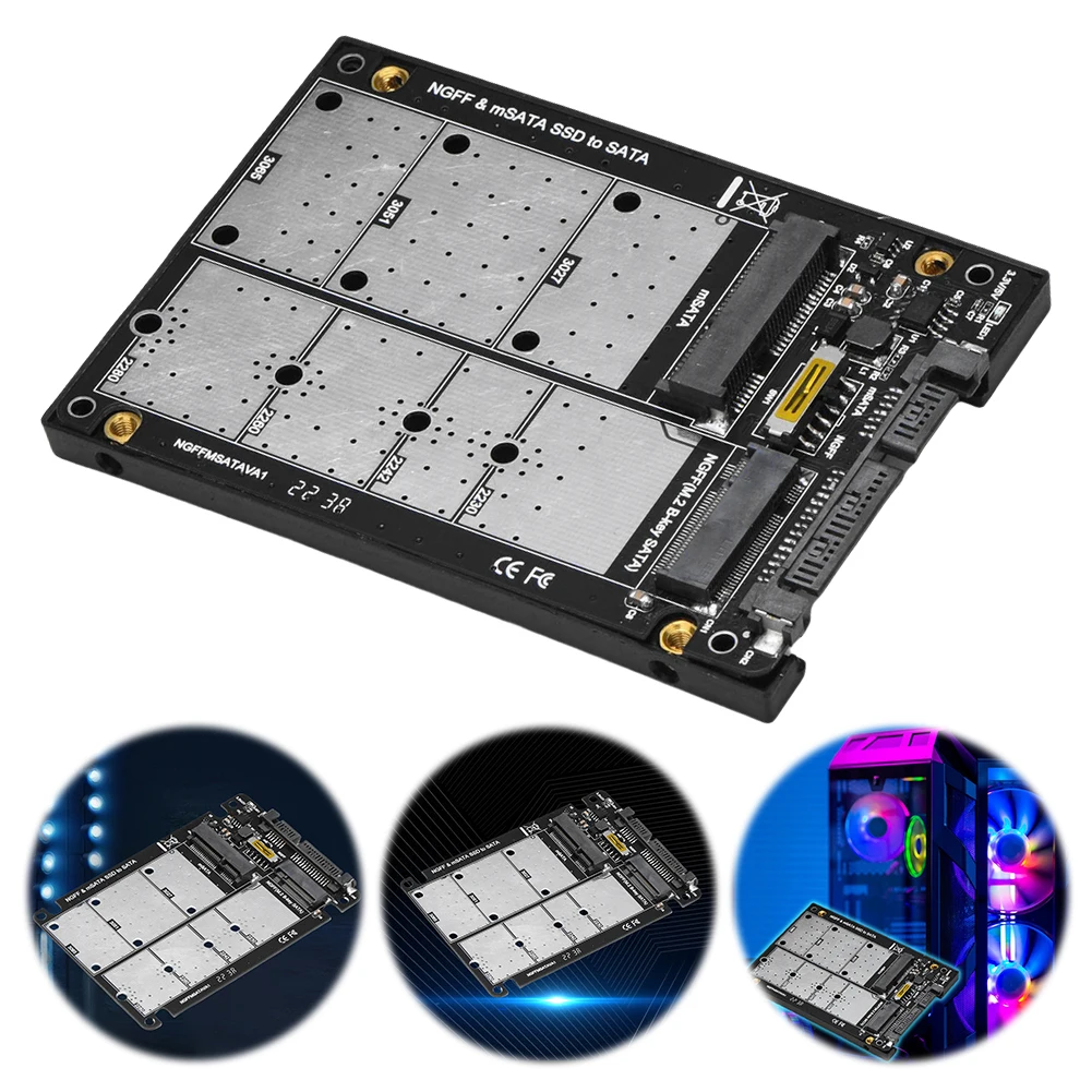 

2 в 1 комбинированный адаптер M.2 NGFF MSATA SSD в SATA 3.0, карта-конвертер M.2 NGFF B-key и MSATA SSD в SATA 3.0 для ноутбука