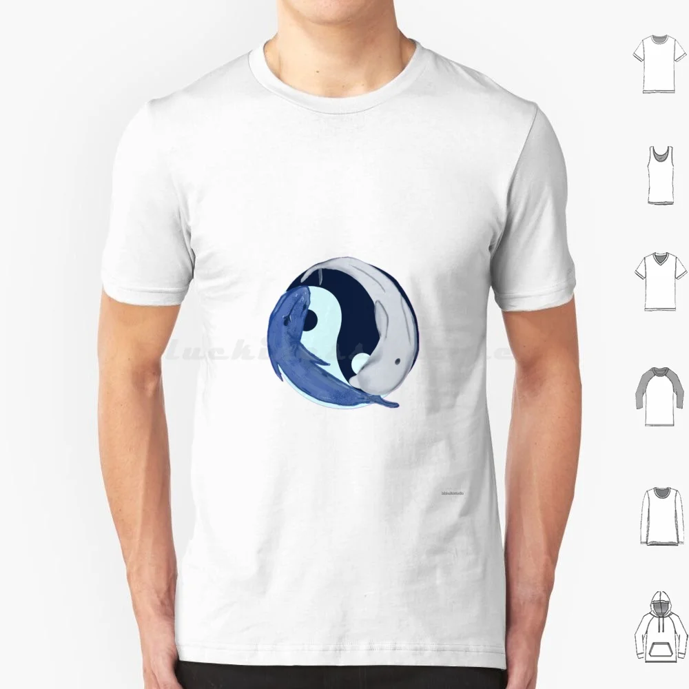 Yin Yang Blue And Beluga Whale T Shirt Cotton Men Women DIY Print Yin Yang Whales Blue Whale Beluga Whale Harmony Peace Nature