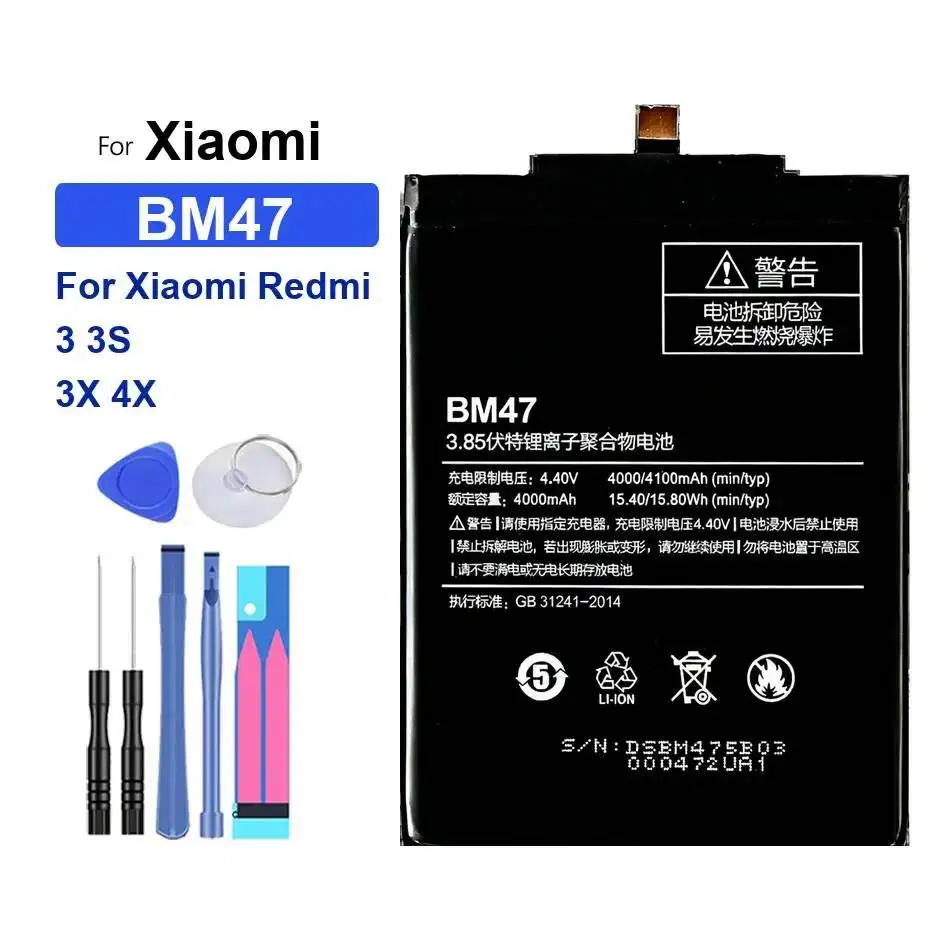 

Mobile Phone Battery BM47 4100Mah For Xiaomi Redmi 3 3S 3X 4X High-Capacity