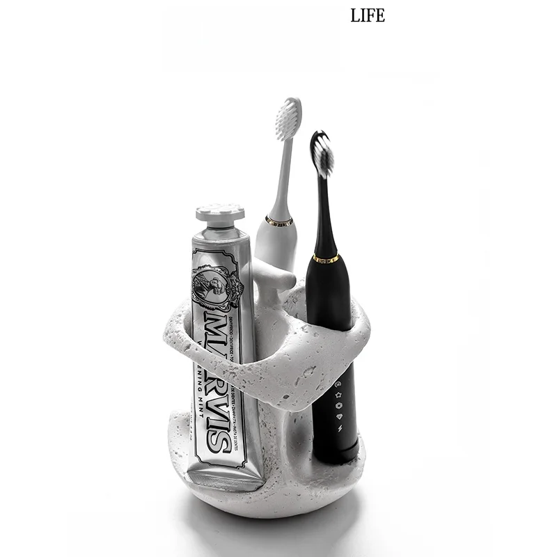

Bathroom Toothbrush Holder Sink Hole Stone No Drilling Toothbrush Stand Creative Washing Table Toothpaste Rack