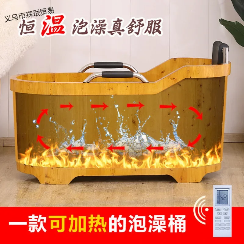 Thickened cypress bath adult wooden barrel bathtub solid wood bathtub whole body household