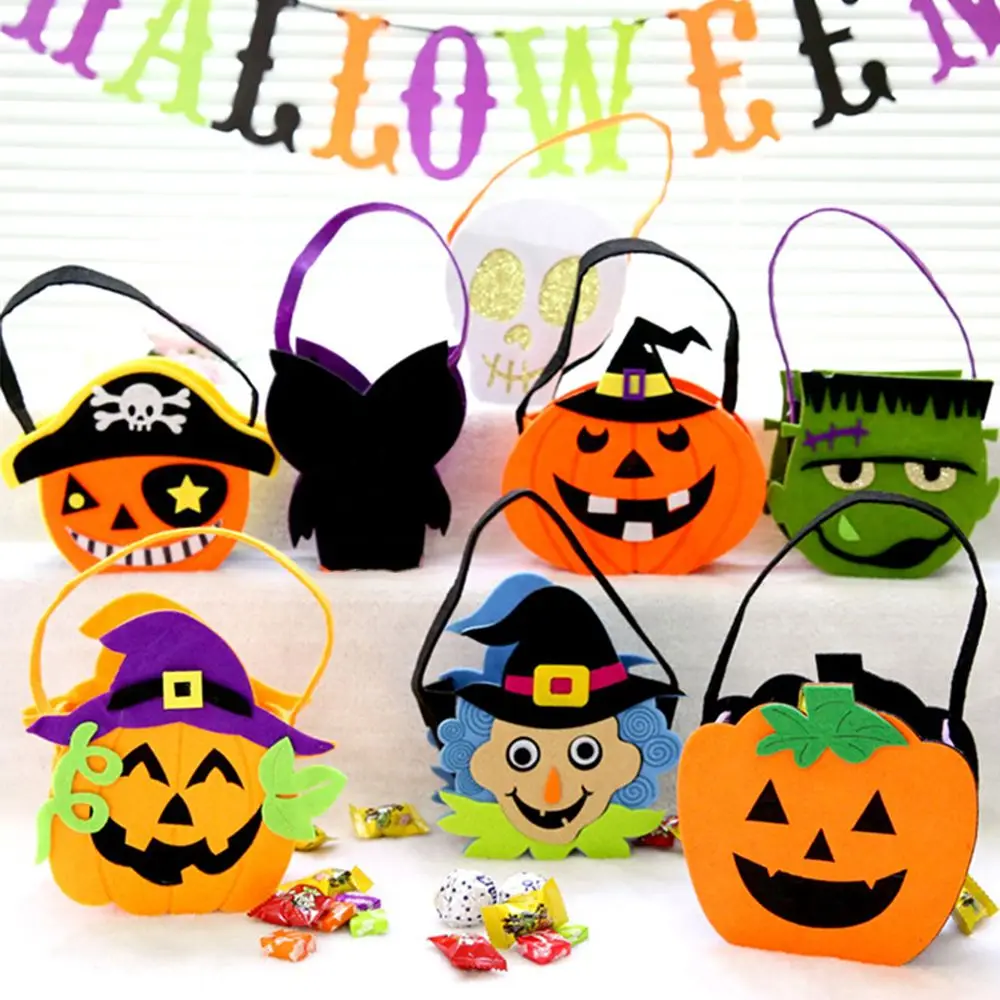 Pumpkin Cartoon Non-Woven Tote Bag para crianças, enfeite de Halloween, Trick or Treat, Candy Bag, Kids Gift Pouch, Props, Halloween