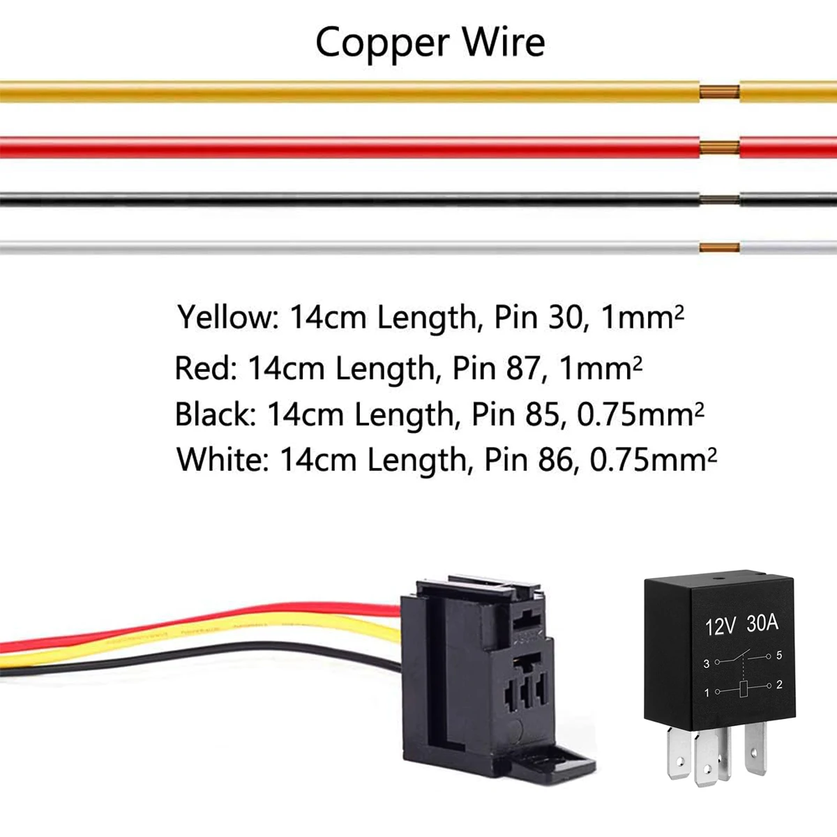4er-Pack Automotive Violette Relaisbuchse mit Kabel, 4-Pin/5-Pin Universalrelais, 12V/24V 30A SPDT Mehrzweck-Starterrelais – Detail 2