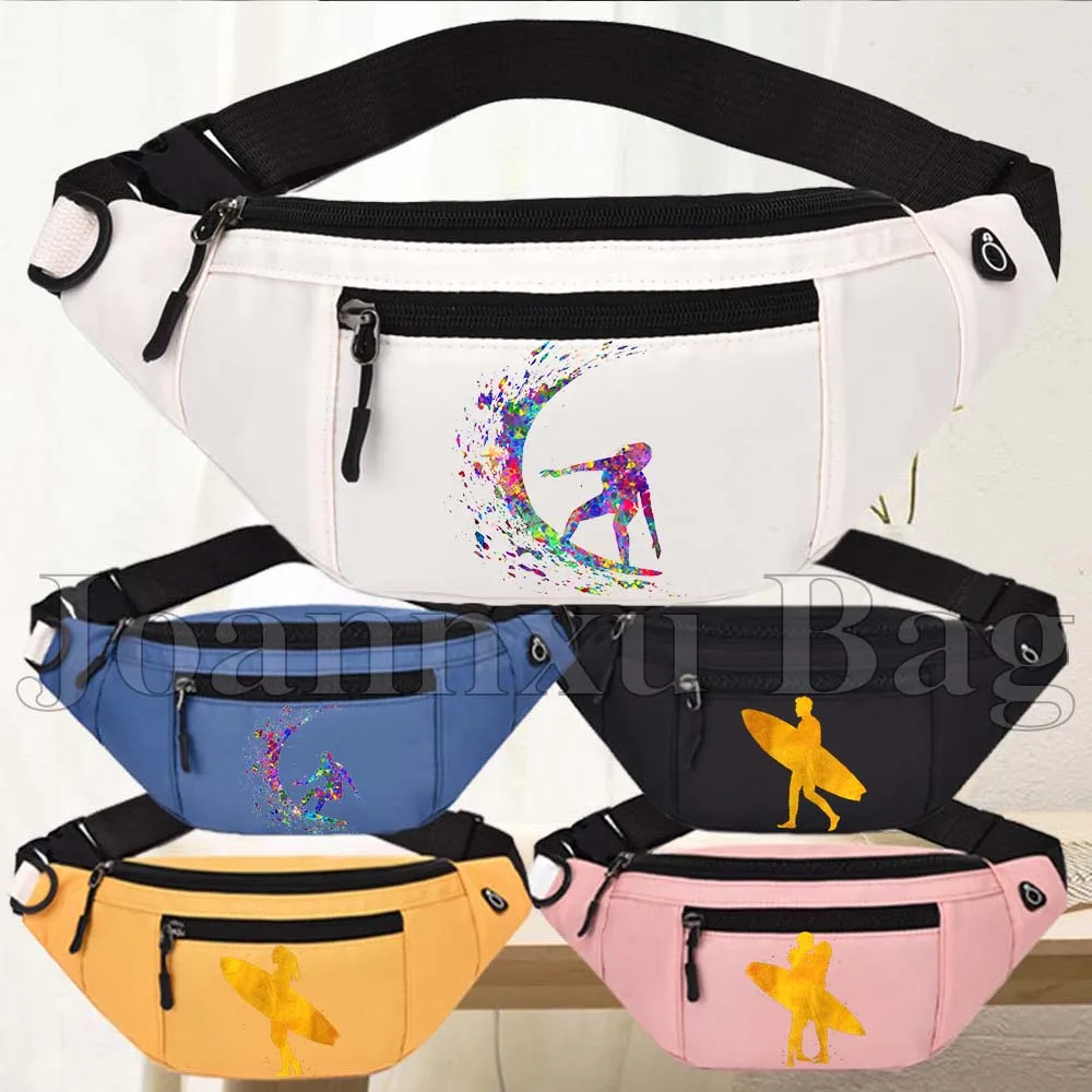 

Watercolor Surfer Girl Man Surf Lover Cute Gift Women Fanny Pack Sports Waist Bag Mobile Bag Portable Unisex Running Cycling Bag