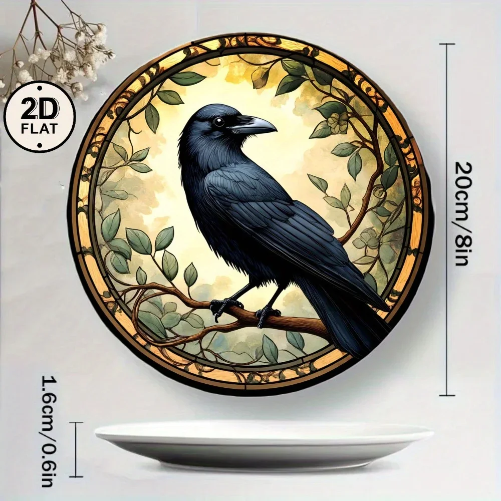 2D Flat, 2D Flat 1pc 8-Inch Hand-Painted Round Ceramic Plate with Stained Glass Floral Design | Non-Food Contact Art Display |