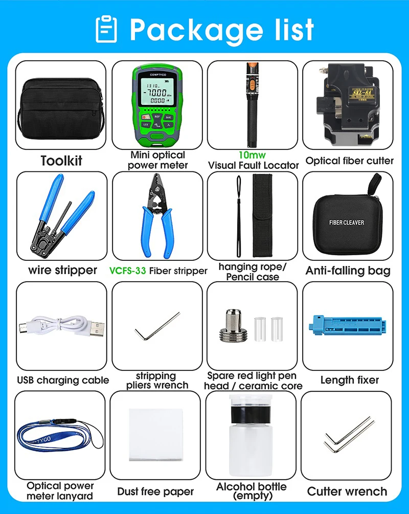 Imagem -05 - Kit de Ferramentas de Fibra Óptica com Skl8a Fibra Cutelo70 Mais 10dbm 50 Mais 26dbm em Mini Power Meter 10mw Visual Fault Locator