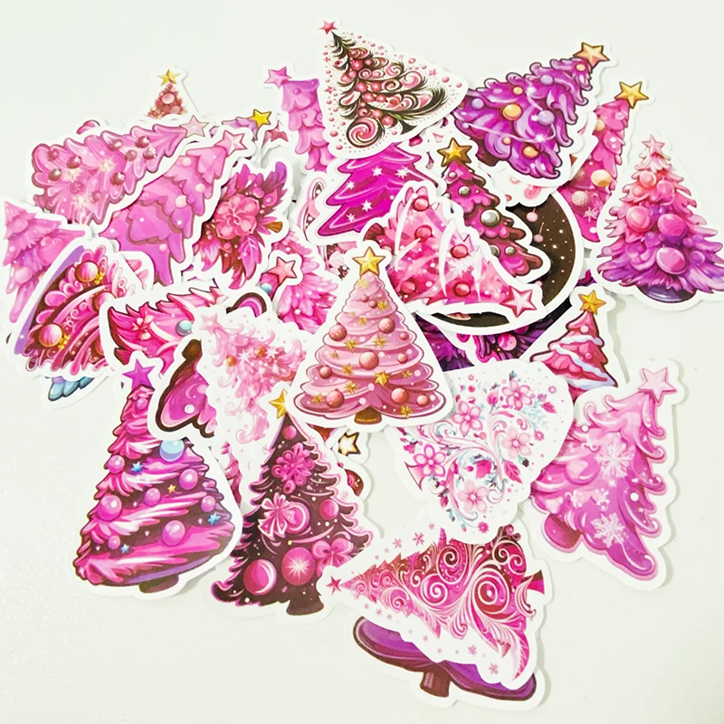 50 Pcs /pack Christamas Pink Trees Art Paper Decorative Stickers