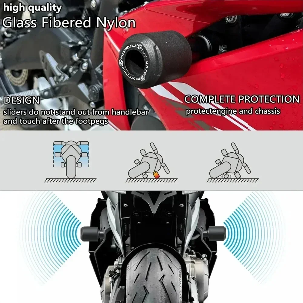 for Aprilia Tuono V4 1100 RR Factory 2023-2026 Motorcycle Frame Sliders Crash Protection Aluminum+Nylon Fiberglass