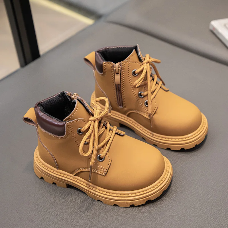 Toddler Boys Girls Ankle Boots Autumn Lace-Up Side Zipper Combat Booties Non-Slip Rubber Sole Casual Short Boots for Little Kids