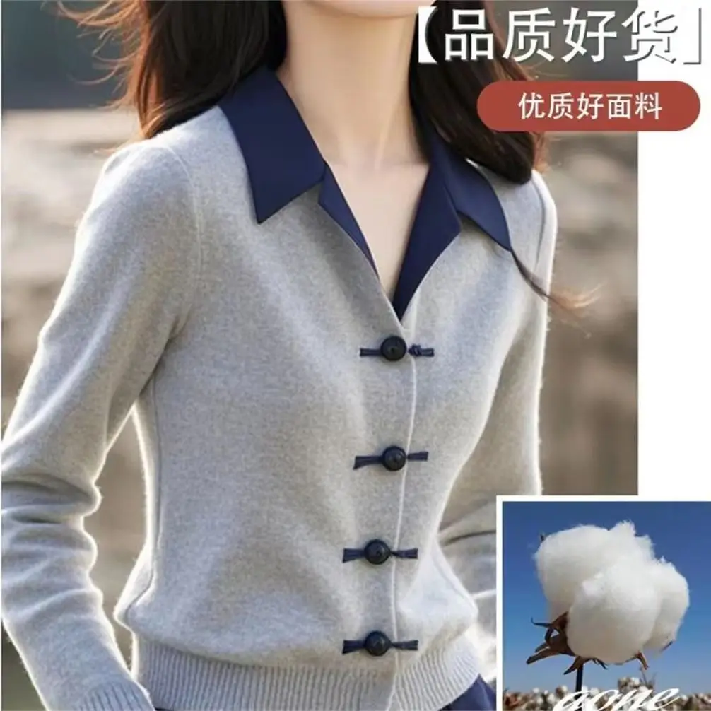 

Autumn and Winter New Polo Collar New Chinese Style Knitted sweater top, Worn Outside in Large Size, Slim Fit and High-end Sweat
