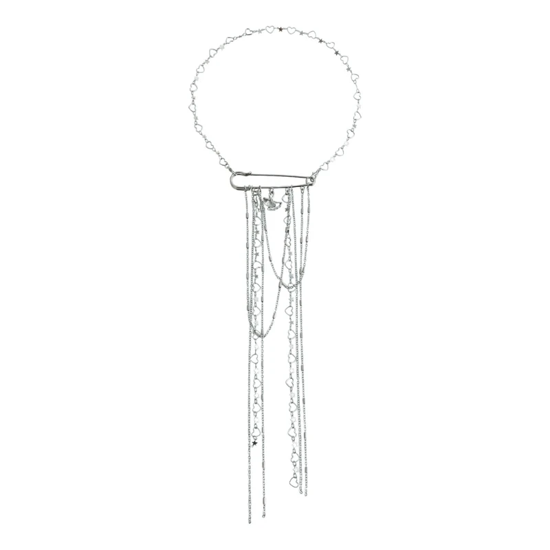 573B Unique Double Purpose Love Charm Statement Necklace Convertible To Brooch Pin Corsage For Casual Outfits